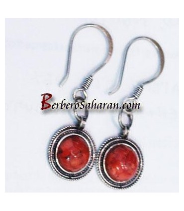 Handmade Silver and red coral Kabyle Earrings from Algeria