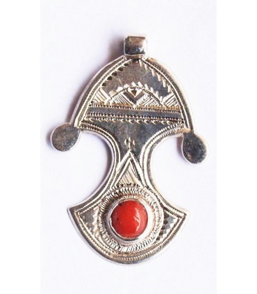 Handmade silver and red coral Tuareg hospitality Symbol from Algeria