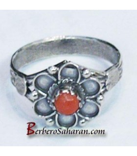 Handmade Silver and red coral Algerian berber ring