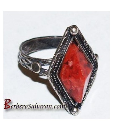 Handmade Silver and red coral Algerian berber ring